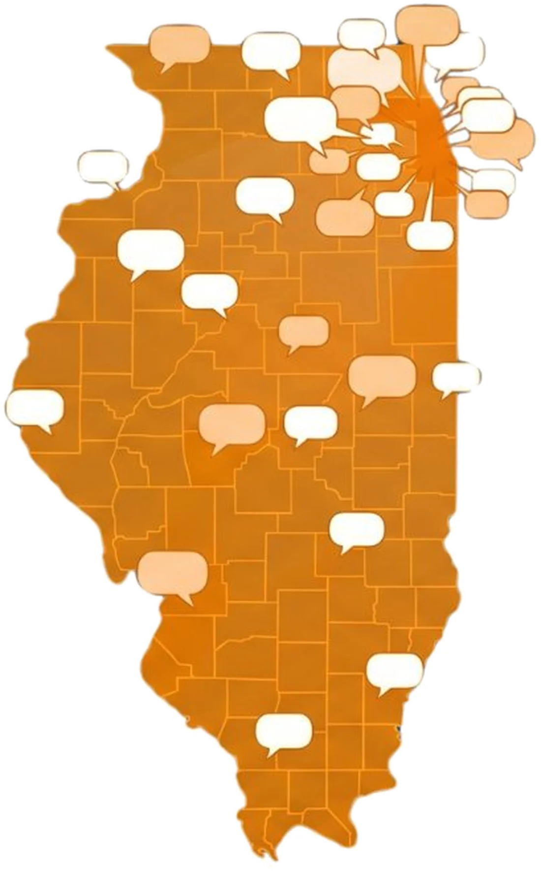 Map of Illinois with the educational regions reached by Teach Different Method Training marked